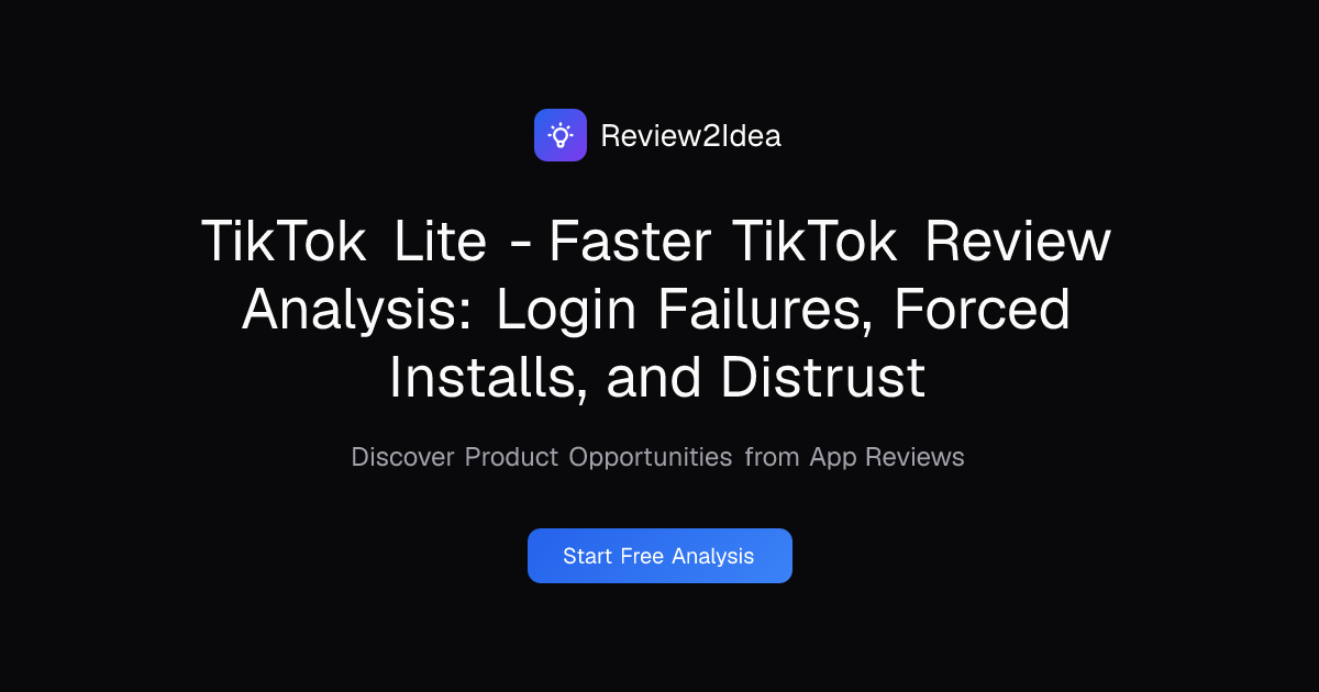 TikTok Lite - Faster TikTok Review Analysis: Login Failures, Forced Installs, and Distrust